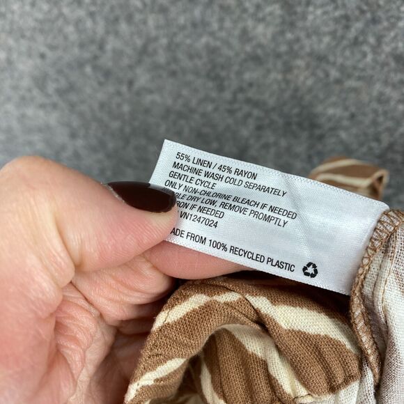 A New Day Skirt Women L Large Brown Striped A-Line Midi Linen Tie Up Casual - Picture 6 of 7